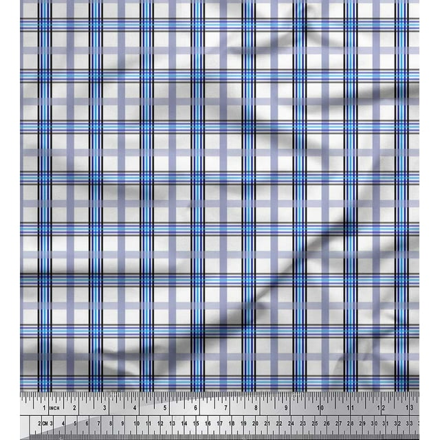 Soimoi Cotton Voile Fabric Window Pane Check Print Fabric by the Yard 42 Inch Wide