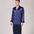 thumbnail image 1 of Pijama de seda de hielo de seda negra para hombre, traje de verano de manga larga de color sólido, ropa de hogar de verano de talla grande para hombre, 1 of 6