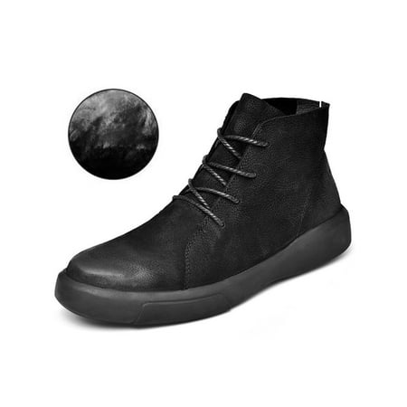

Crocowalk Mens Sneakers Lace Up Walking Shoes Casual Ankle Booties Lightweight Comfort Skate Shoe Men Non-Slip High Top Flats Black with Plush Lined 6.5