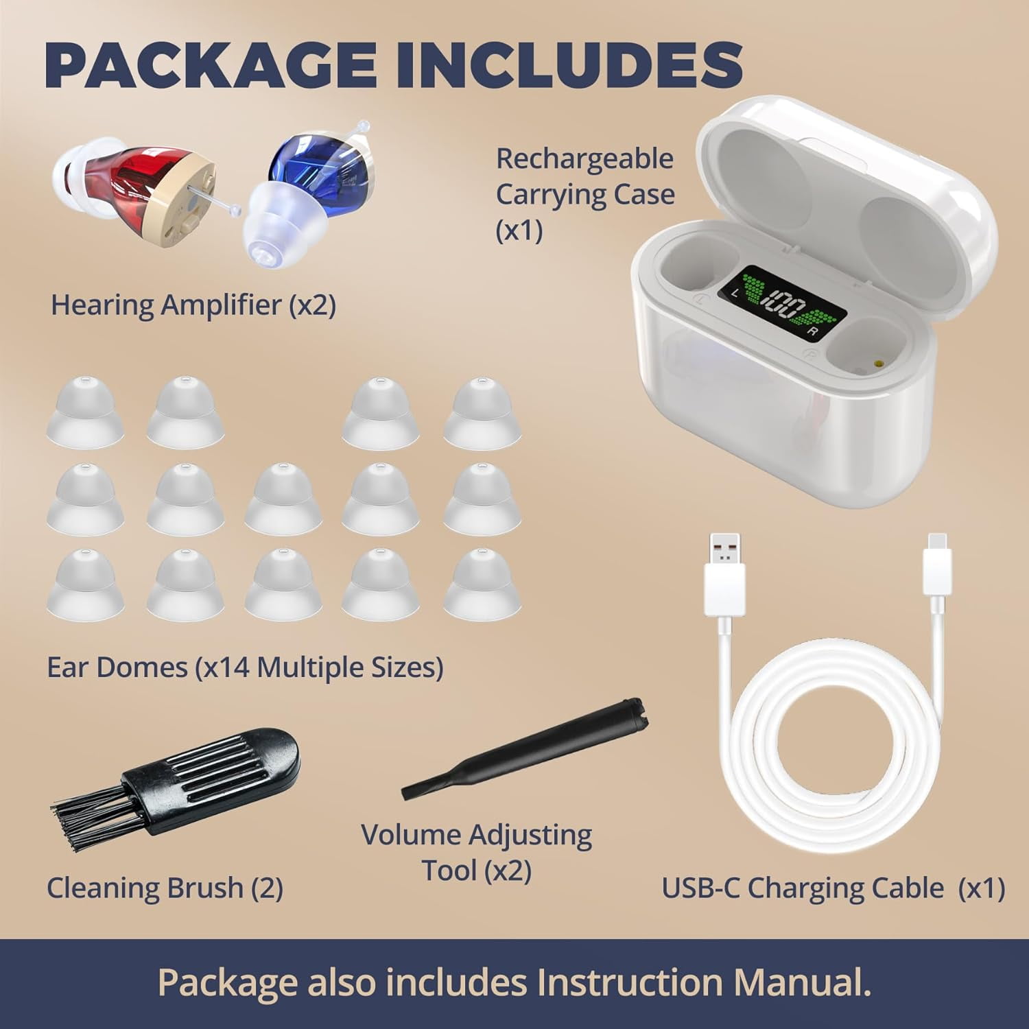 Rechargeable Hearing Aids for Seniors - Digital Personal Sound Amplifier Pair (CIC) in-Ear PSAP w/Superior Sounds Quality, Intelligent Noise Reduction, Power Display & Longest Lasting Battery Life