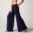 thumbnail image 4 of felwors Women's High Waisted Fold Over Flowy Wide Leg Pants | Casual Lounge Yoga Palazzo Pants for Beach & Vacation (Navy, XXL), 4 of 7