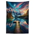 thumbnail image 2 of Ambesonne Lake Tablecloth Rectangular Table Cover, Wooden Pier Dramatic Night, 60"x90", Coral Dark Turquoise, 2 of 3