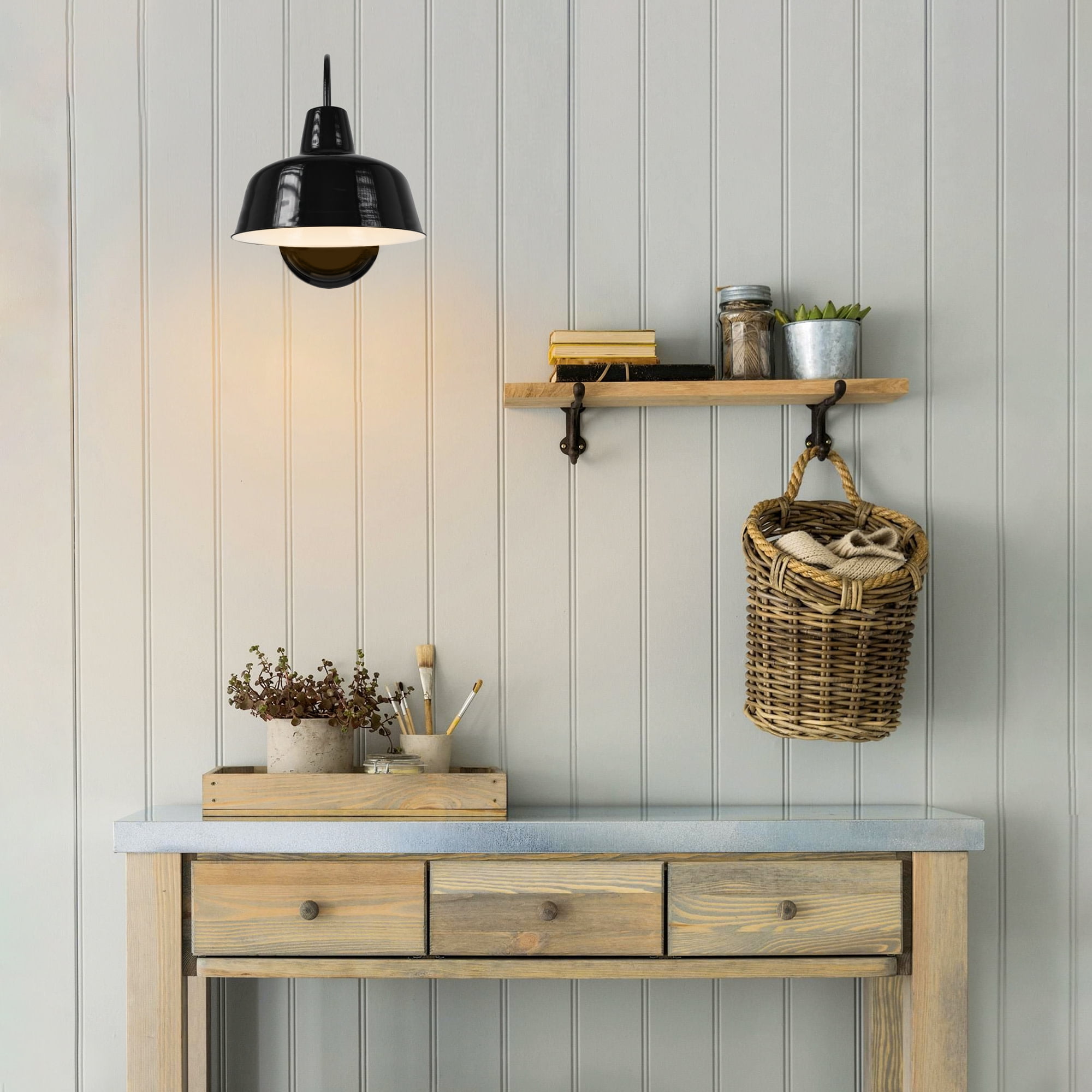 Design House Mason Industrial Barn Indoor/Outdoor Wall Mount Light with Metal Shade, Satin Black