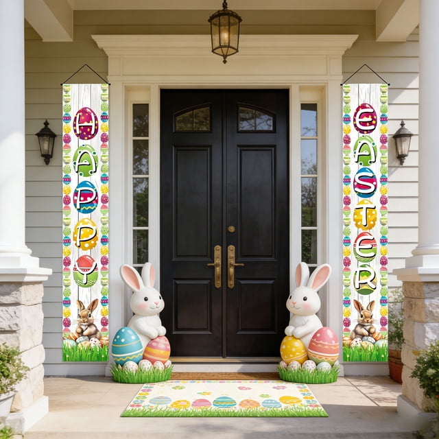 ddioayh Easter Door Banner 2PC Set Durable Easter Egg Bunny Decorations 30x180cm For Home Shop Party Decor