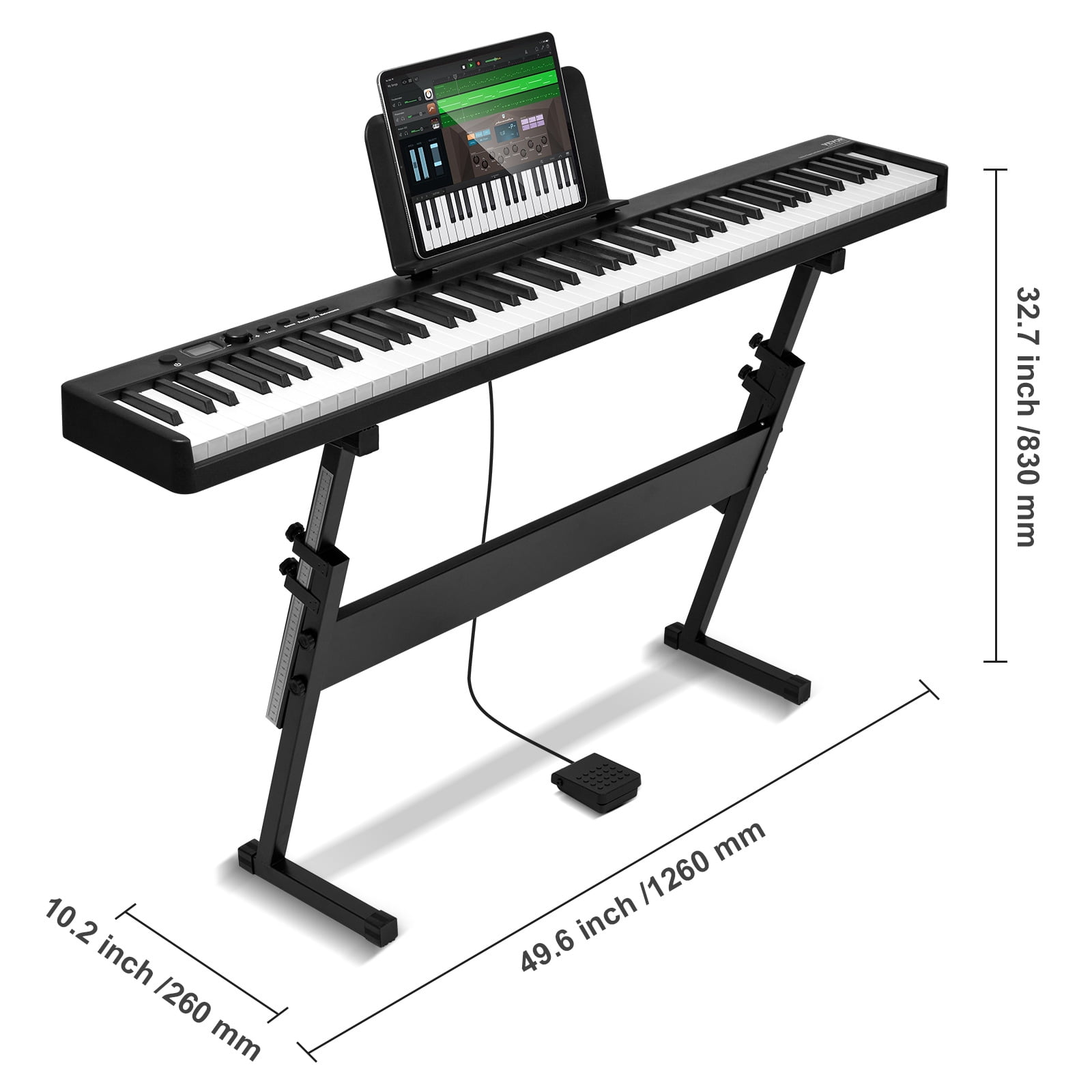 VEVOR 88 Key Folding Keyboard Piano, Bluetooth & MIDI, Portable Electronic Digital Foldable Piano with Stand Sustain Pedal Bag Touch Sensitive Keys, Rechargeable for Beginners Teens Adults, Black
