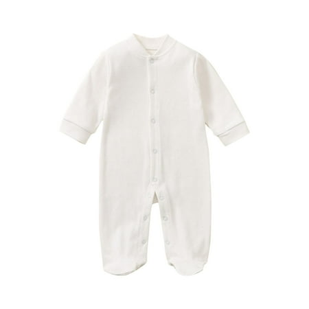 Toddler Romper Long Sleeve One-Piece with Snap Closure Solid Color Jumpsuit for Baby Girls Boys Baby Romper
