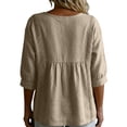 thumbnail image 5 of Lenpel Womens Cotton Linen Tops V Neck 3/4 Sleeve Solid Color Shirts Casual Loose Fit Fashion Lace Patchwork Blouses, 5 of 7