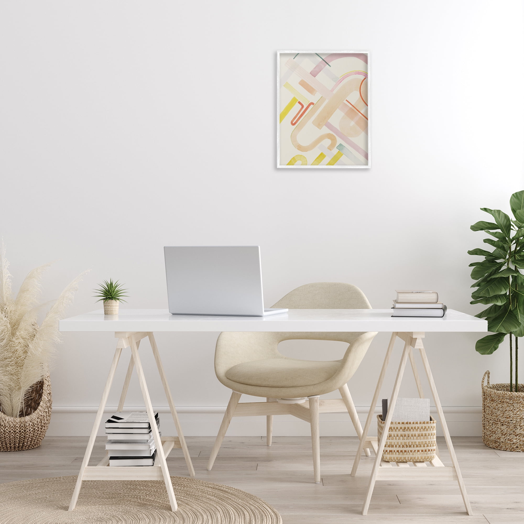 Stupell Industries Curved Forms Collage Abstract Painting White Framed Art Print Wall Art, 16 x 20