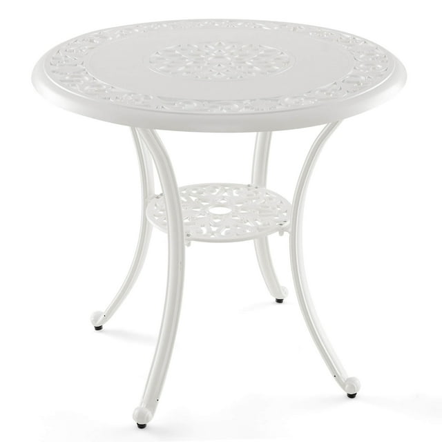 Gymax Table à Manger Rond de Patio 31,5 Pieds' pour 4 avec Trou pour Parasol 2 Pieds' Table d'Appoint d'Extérieur