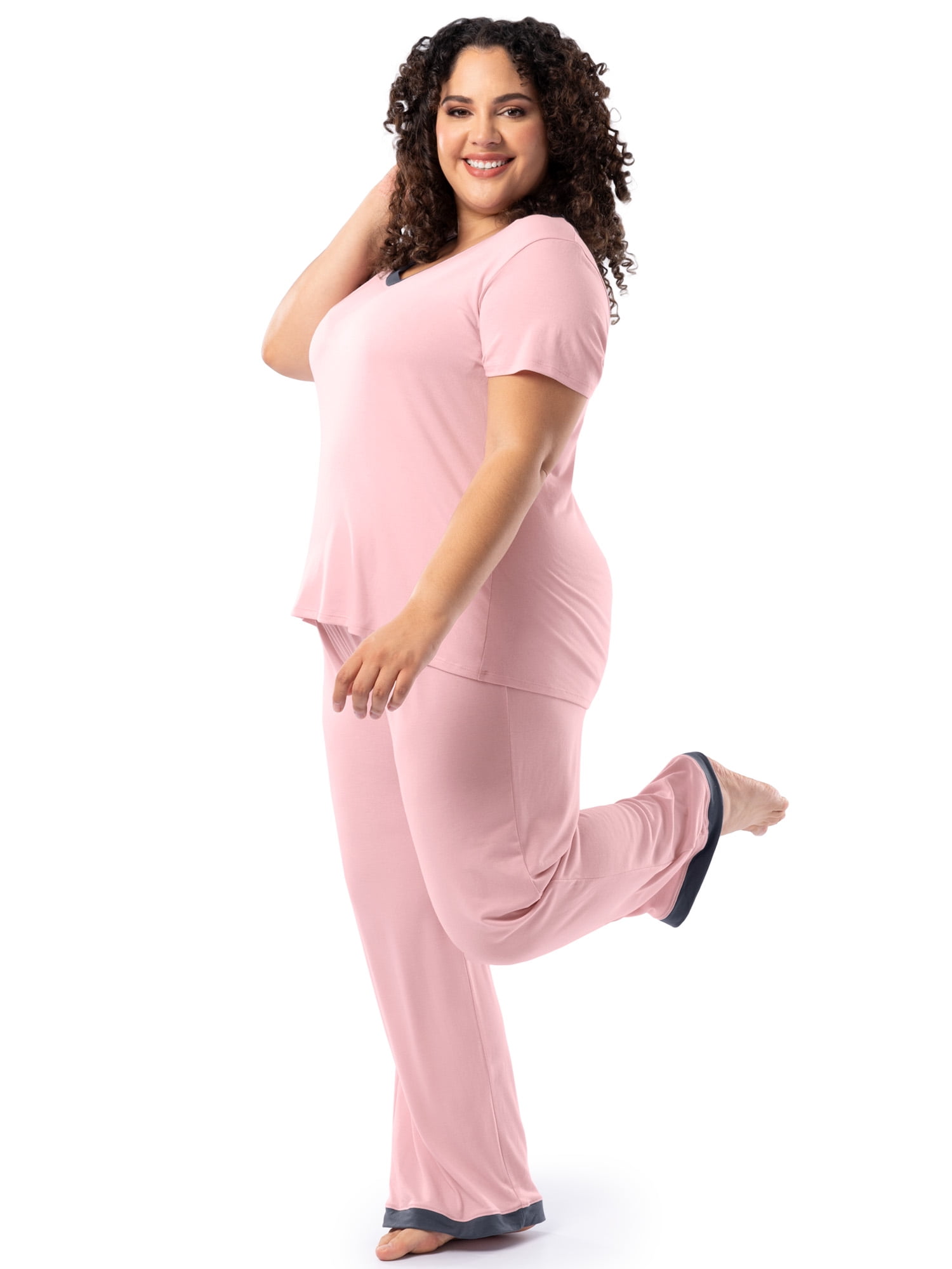 Fruit of the Loom Women's Soft & Breathable V-Neck Short Sleeve Top & Pajama Pant Set, Sizes S-4X
