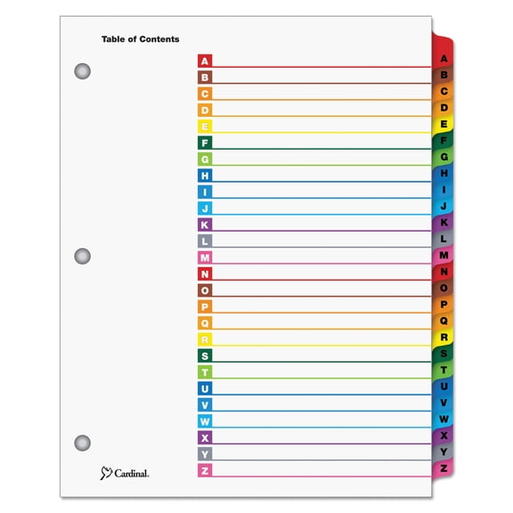 Cardinal Traditional OneStep Index System, 26-Tab, A-Z, Letter, Multicolor, 26/Set -CRD60218