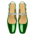 thumbnail image 3 of YDN Women Classic Square Closed Toe Rhinestone Strap Pumps Block Low Heel Slingbacks Mary Janes Fashion Dressy Shoes Size 16 Green, 3 of 5