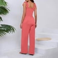thumbnail image 4 of Jumpsuits for Women Sleeveless Wide Leg Loose Overalls with Pockets Bow Straps Summer Vacation Beach Long Rompers Watermelon Red 2XL, 4 of 5