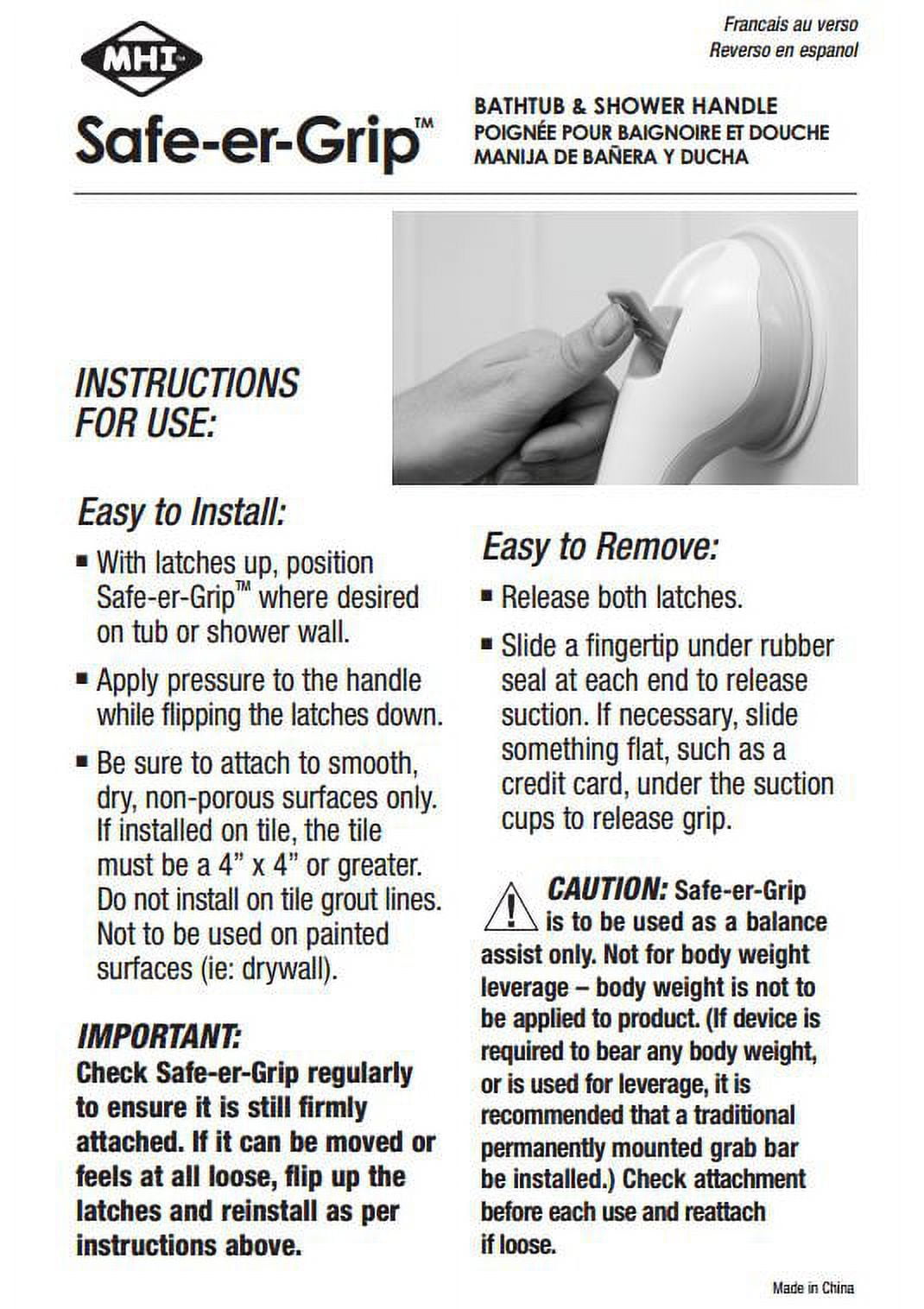 MHI Safe-er-grip 16-in White Suction Cup Grab Bar