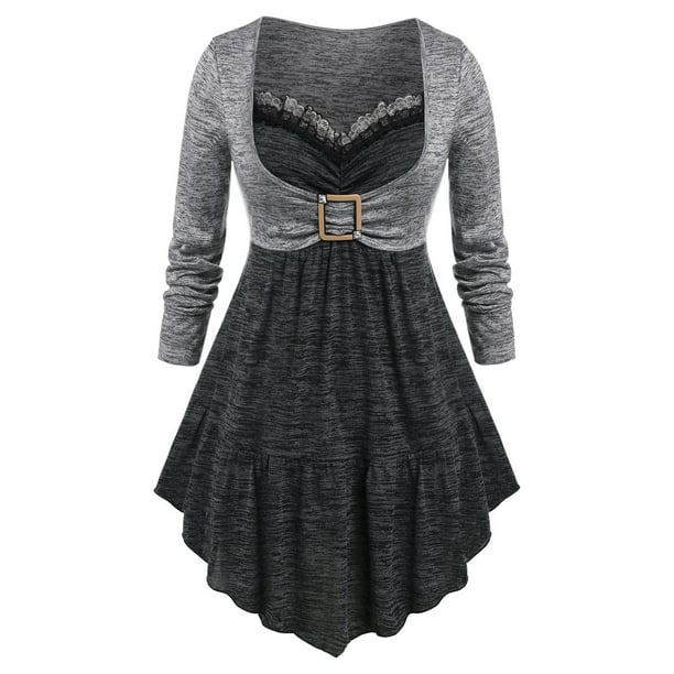 Camiseta Irregular Diseño Teñido Espacio Rosegal Mangas largas de talla grande