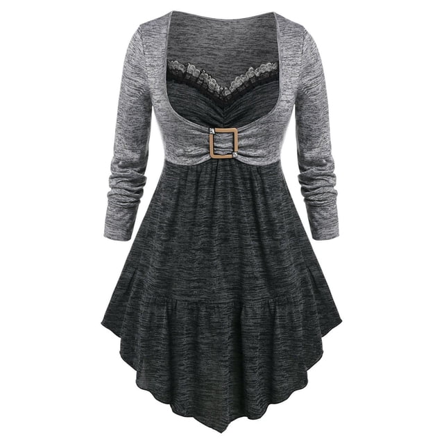 Camiseta Irregular Diseño Teñido Espacio Rosegal Mangas largas de talla grande