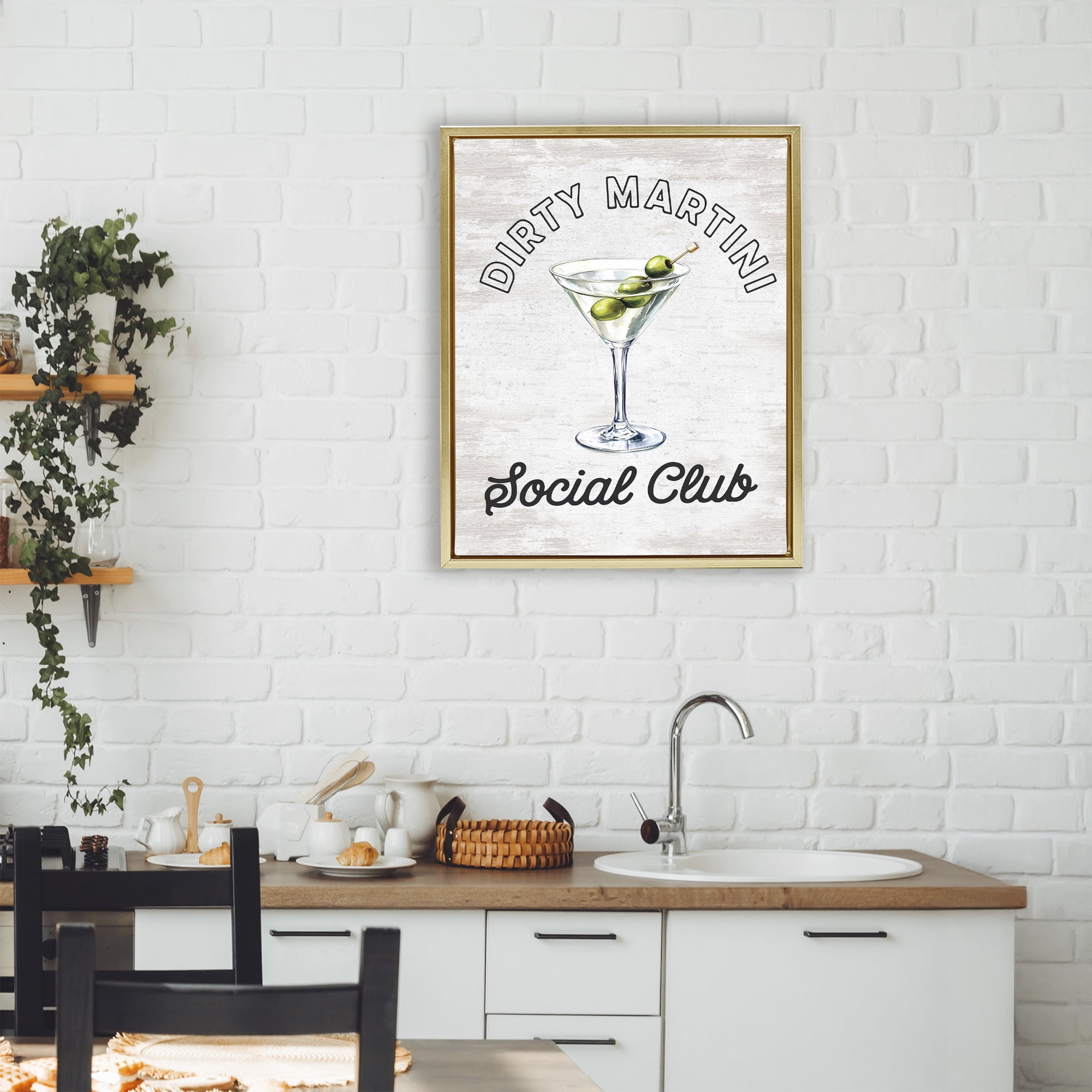 Stupell Industries Dirty Martini Social Club Gold Framed Floater Canvas Wall Art, design by Lettered and Lined
