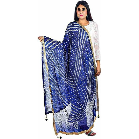 Women's Tapara Silk Bandhani Bandhej Dupatta for Women, Heavy Dupatta with Gota Work and Latkan