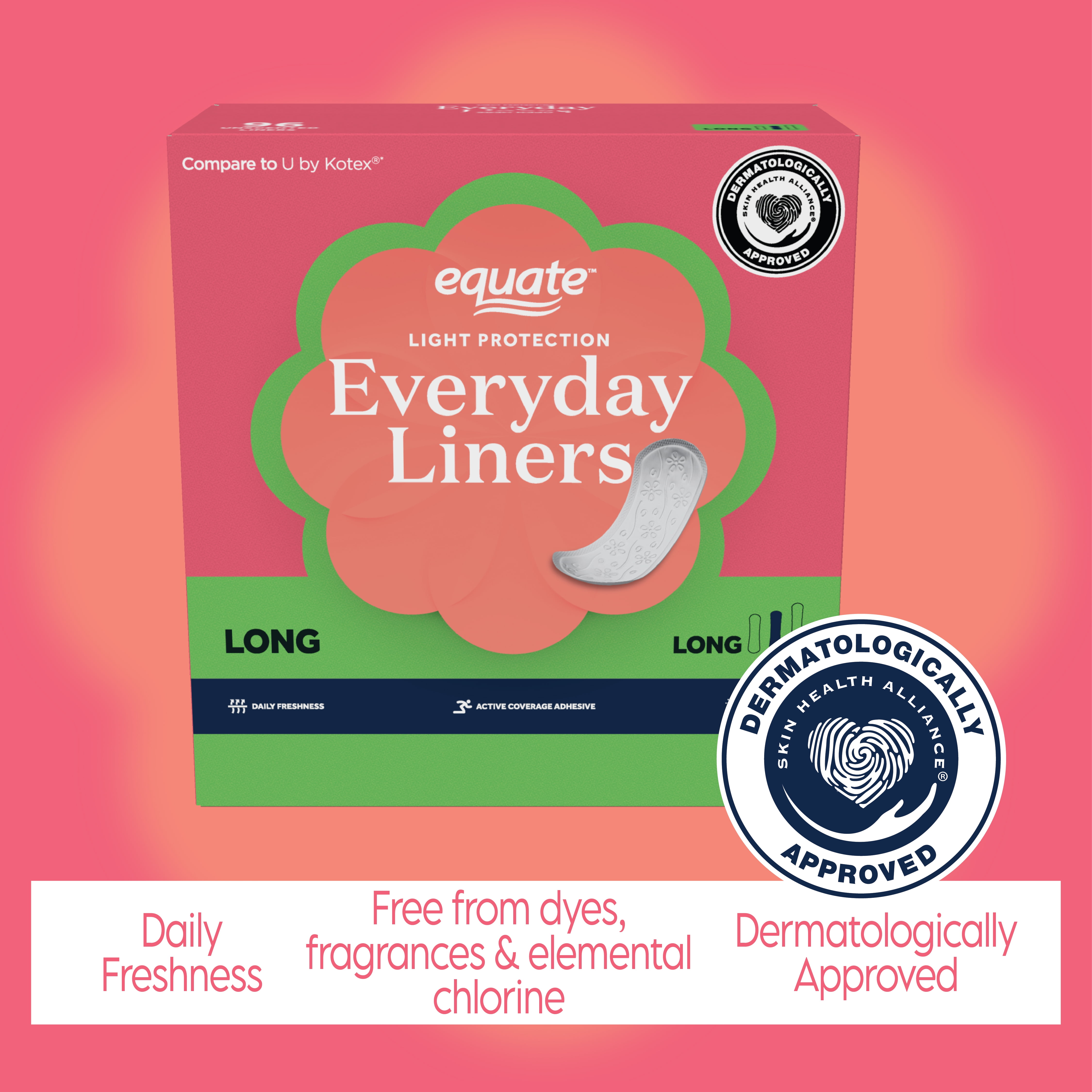 (2 pack) Equate Light Protection Everyday Panty Liners, Long Length, 96 Count