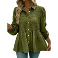 thumbnail image 3 of ClodeEU Women's Spring Summer Smocked Shirt,Solid Color Long Sleeve Button Down Casual Cover Up Green,Womens Plus XXXXL, 3 of 5