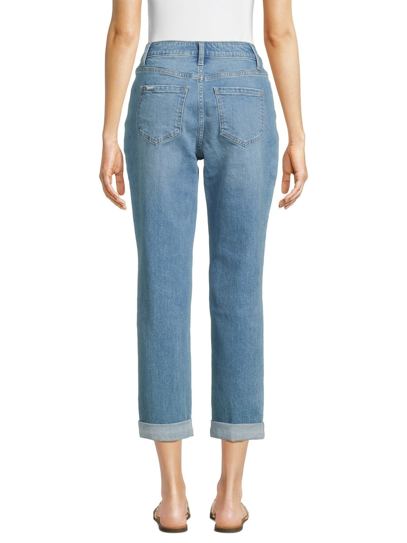Time and Tru Women's Mid Rise Cropped Boyfriend Jeans with