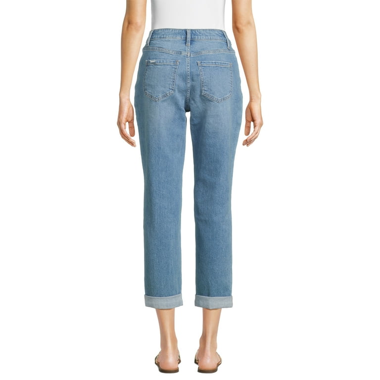 Time and Tru Women's Mid Rise Cropped Boyfriend Jeans with