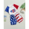 thumbnail image 3 of Bagilaanoe 4th of July Clothes for Toddler Baby Boys Short Sleeve Letter Print T Shirt Tops + Stars Stripes Shorts 6M 12M 18M 24M 3T Kids Independence Day Outfits 2pcs Short Pants Set, 3 of 9
