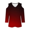 thumbnail image 4 of Mefallenssiah Hauts pour Femmes Tendance Manches 3/4 Mode Décontractée Épaules Dénudées Col en V Imprimé, 4 of 5