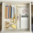thumbnail image 5 of Martha Stewart Kerry 3 Pack Plastic Stackable Office Desk Drawer Organizers with Gold Trim, 12" x 6", 5 of 10