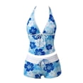 thumbnail image 6 of Leey-World 2 Piece Y2k Polka Dot Halter Bikini with Shorts 2000s Bathing Suit Set Summer Vacation Cute Beach Tankini Swimsuit(Blue,XL), 6 of 7