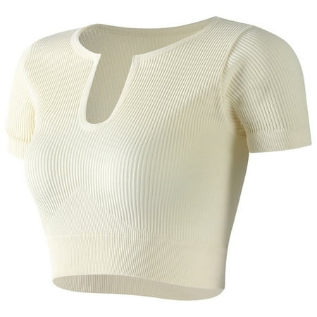 MIANHT Sports Bra Women Solid Color Bralette Knitted Strips Short Sleeve Vest Style Sports Bras Comfortable Breathable Yoga Running Bras for Women Ladies Girls