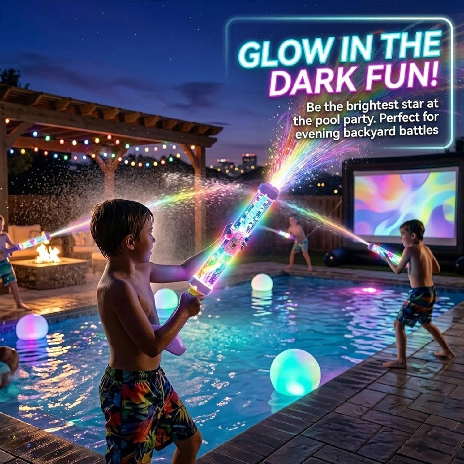 Glowing Rainbow LED Water Blaster - Glowing Rainbow Water Blaster, for Pool Party Outdoor Summer Waters, Summer Fun that Pops Like Magic (3Pcs)
