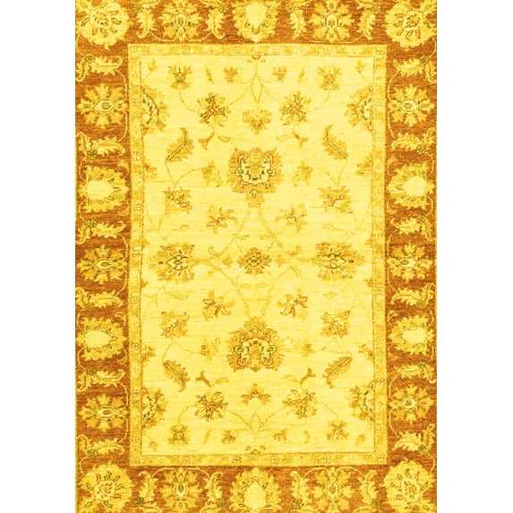 Ahgly Company Indoor Rectangle Oriental Yellow Modern Area Rugs, 2' x 4'