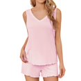 thumbnail image 2 of Naittoop Women Cami Pajama Set V-Neck Lettuce Trim Sleeveless Tank Top and Shorts 2 Piece PJ Set Loungewear Sleepwear, 2 of 5