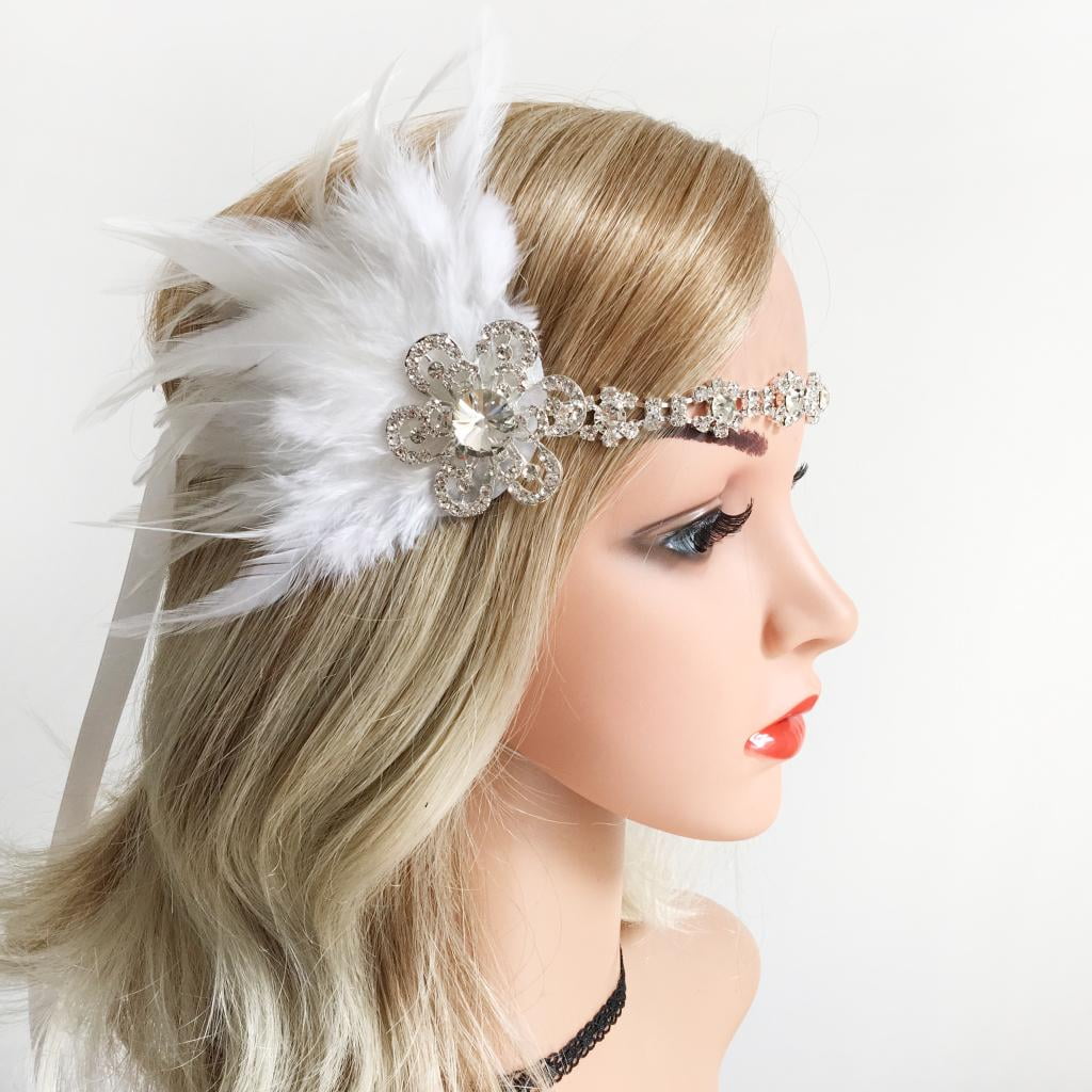 1920's Headdress Flappers Crystal Headpiece Tiara Headband Hair Band Hair  White