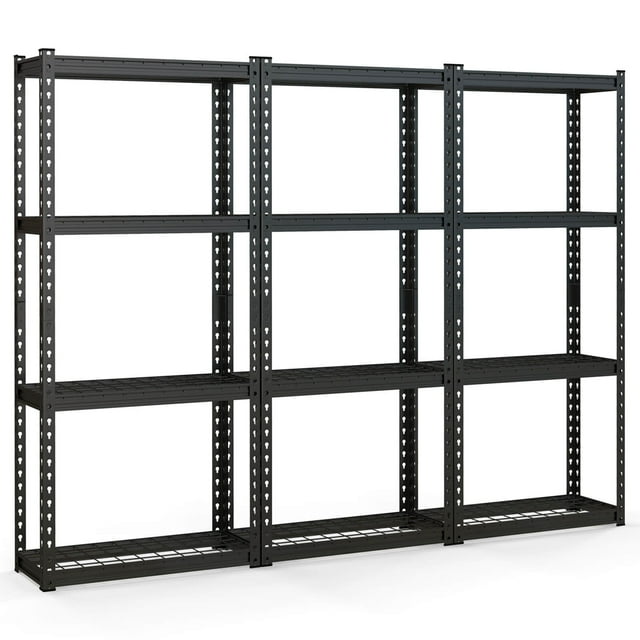 Costway 3 PCS 4-Tier Metal Shelving Unit Heavy Duty Wire Storage Rack with Anti-slip Foot Pads Black