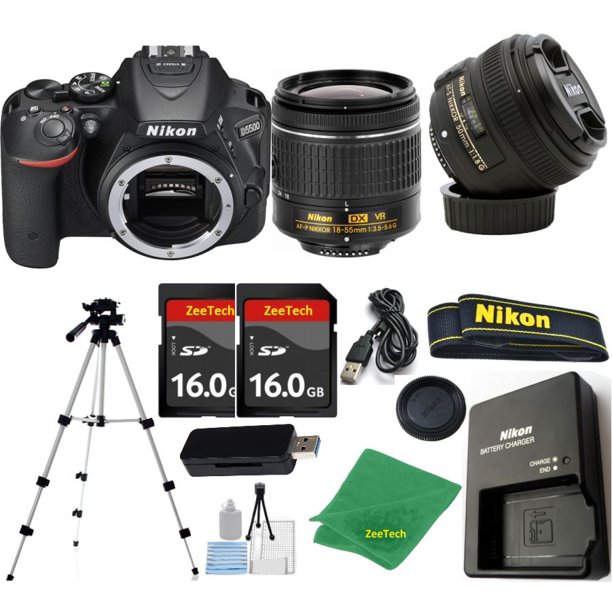 Cámara Réflex Digital NIKON D5500 DX - Versión Internacional + Lente AF-P de 18-55 Mm + Lente de 50 Mm 1,8 G + KIT de Inicio + Trípode + 2 Tarjetas SD de 16 Gb + Lector + Estuche