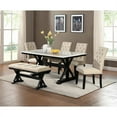 thumbnail image 2 of Upholstered Beige Linen Fabric Dining Bench with Tufts and Dark Espresso Base, 2 of 2