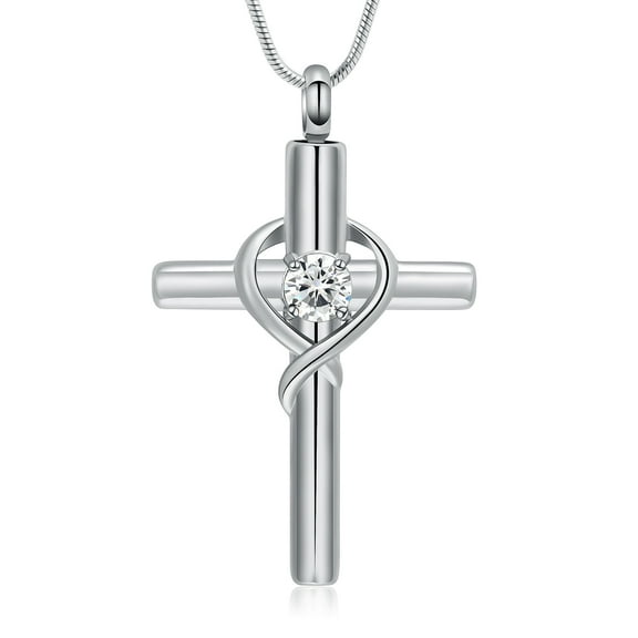 Cross with Heart Keepsake Pendent for Ashes and Chain Memorial Cremation Jewelry for Ashes Urn Necklace for Ashes of Loved One