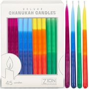 Zion Judaica Deluxe Dripless Hanukkah Candles Standard Size - 45 Exciting Tri Color Decorative Candles Tapered Quality Chanukah Candle Set with DIY Dreidel Prayer & Song Card for 8 Nights of Hanukah