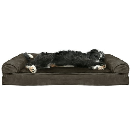 UPC: 0842229105988 | FurHaven Pet Products Plush & Suede Cooling Gel Memory Foam Sofa-Style Pet Bed for Dogs & Cats – Espresso Large