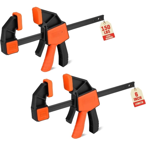 6-Inch Bar Clamps for Woodworking, 2-Pack Quick Grip Clamps, Heavy-Duty F-Clamp & Spreader, Trigger Clamp with 150 LBS Load Limit for Woodworking, Carpentry, and DIY Projects
