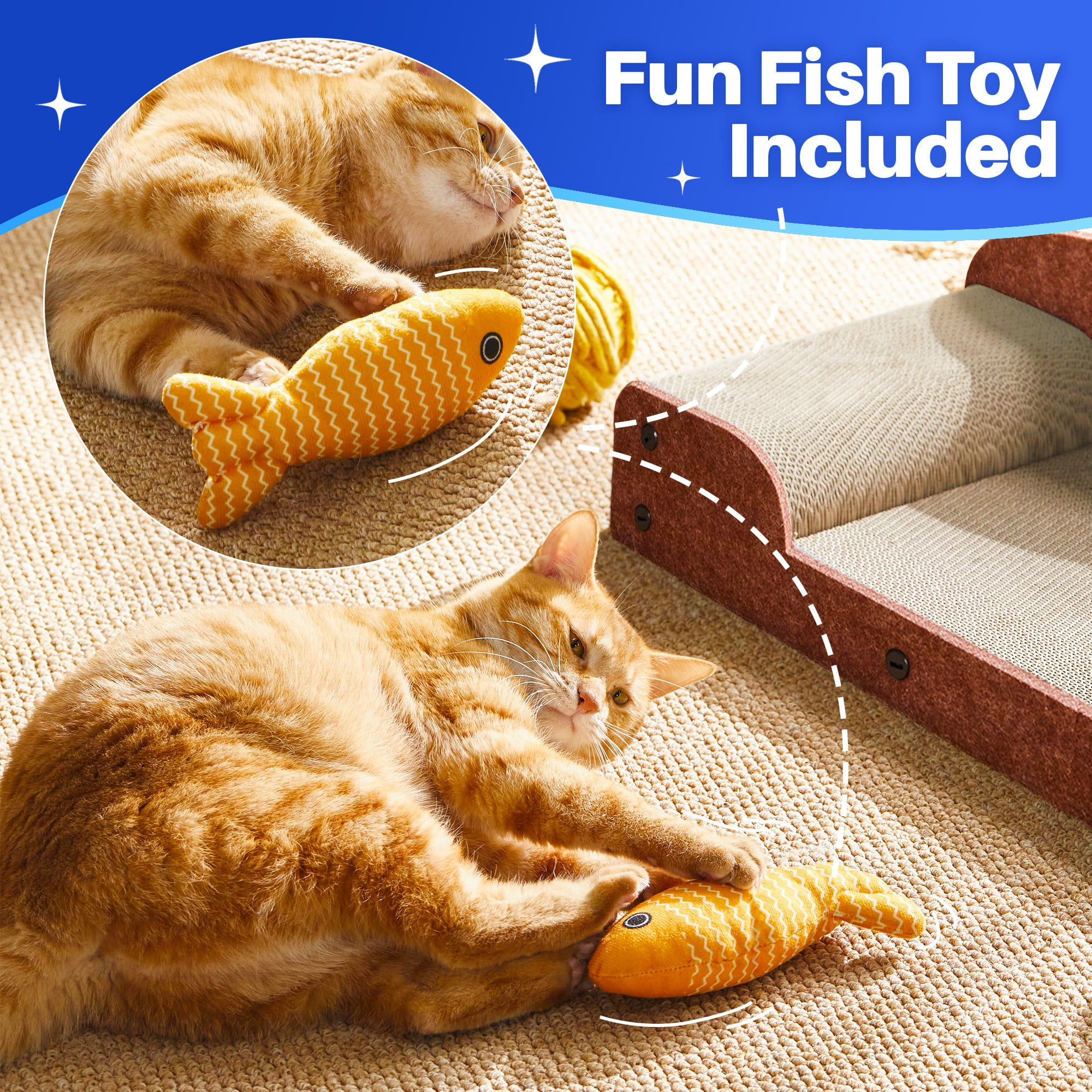 Quuzee 26-Inch Large Cat Scratcher Lounger Bed, Durable Cat Scratching Pad, Cat Scratch Board for Indoor Cats, Corrugated Cardboard Cat Scratcher Bed to Lounge and Scratch, Furniture Protector, Brown