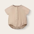 thumbnail image 2 of KPOPLK Baby Boy Clothes Infant Summer Casual Cartoon Print Romper Toddler Baby Plain Short Sleeve Bodysuit Jumpsuit Size 12-18 Months,Khaki, 2 of 6