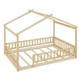 thumbnail image 6 of Harper & Bright Designs Full Size Floor House Bed, Wood Montessori House Bed Frame with Fence, Playhouse Tent Bed with Roof, Natural, 6 of 9