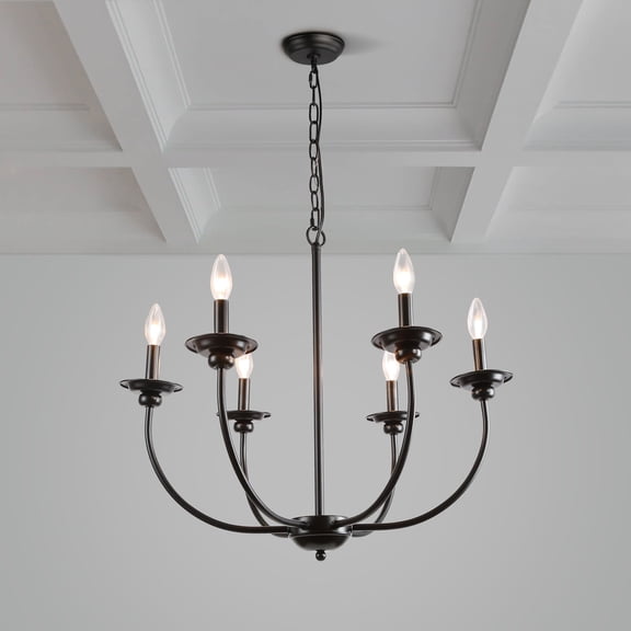 LNC 6-Light Modern/Contemporary Matte Black Large Candle Chandelier