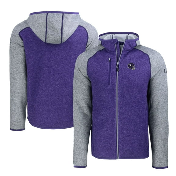 Men's Cutter & Buck  Heather Purple/Heather Gray Minnesota Vikings  Helmet Mainsail Sweater-Knit Full-Zip Hoodie