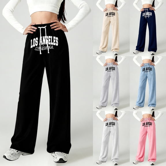 shqvo Girls Sweatpants LOS ANGLES Letter Printed Baggy Joggers Pants Athletic Drawstring Elastic Waisted Pants for Kids Teens with Pocket Trendy Trousers