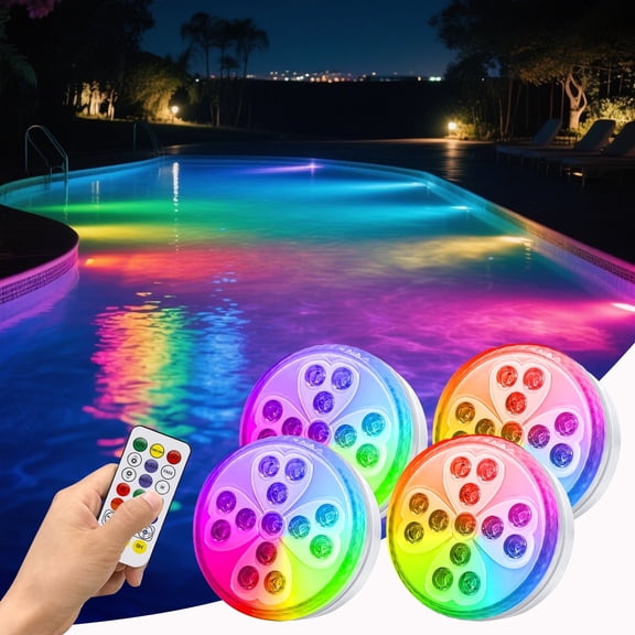 Pool Lights, 4 Pack 10 Colors Rechargeable Submersible LED Lights with Remote & 6 Modes, Dimmable Swimming Pool Light IP68 Waterproof, LED Underwater Light for Pond Fountain Hot Tub Pool Party