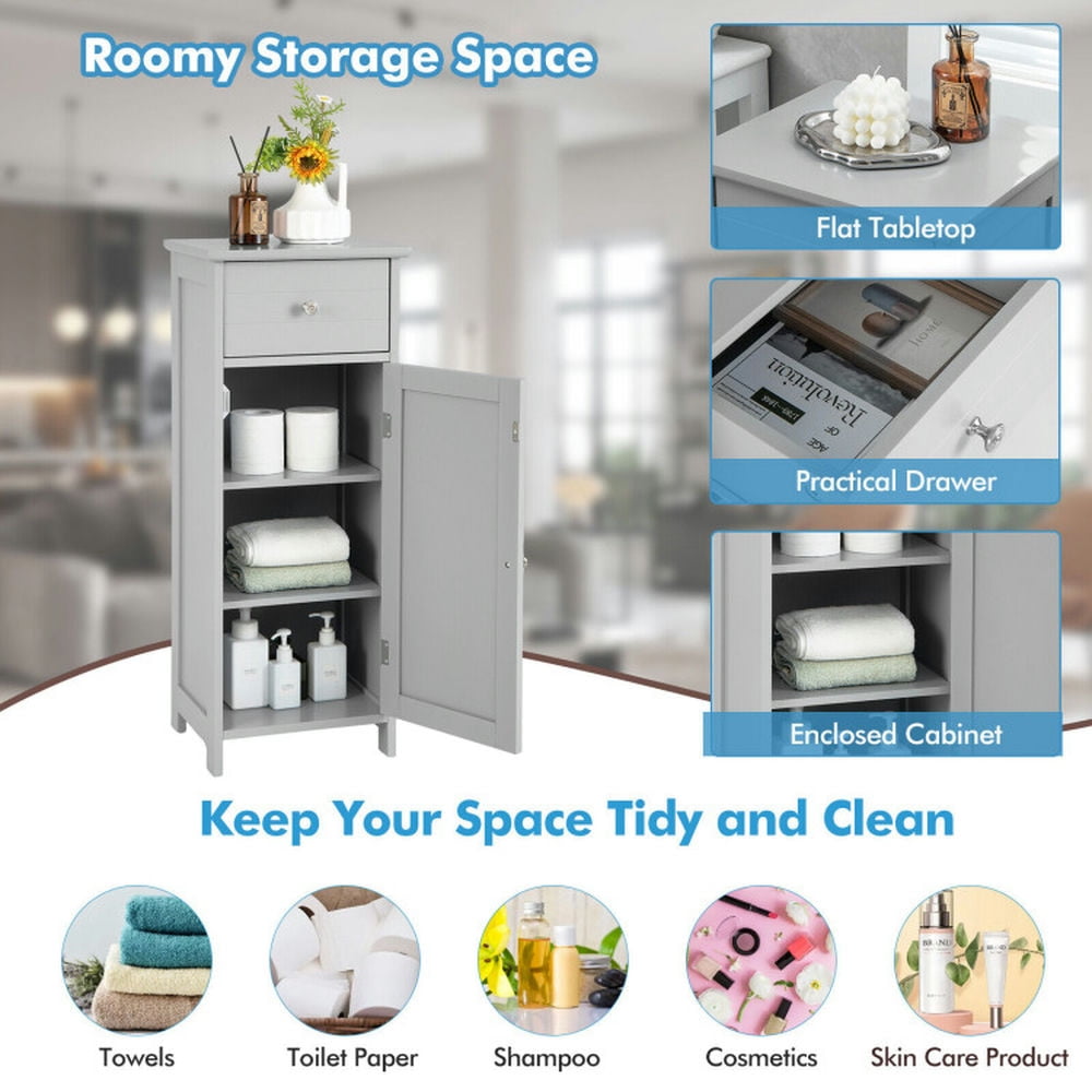 Finihen Bathroom Storage Cabinet, Bathroom Floor Cabinet, Wooden Bathroom Floor Storage Cabinet with Drawer and Shelf, for Bathroom, Living Room, Bedroom, Kitchen, Gray Finihen Bathroom Storage Cabinet, Bathroom Floor Cabinet, Wooden Bathroom Floor Storage Cabinet with Drawer and Shelf, for Bathroom, Living Room, Bedroom, Kitchen, Gray